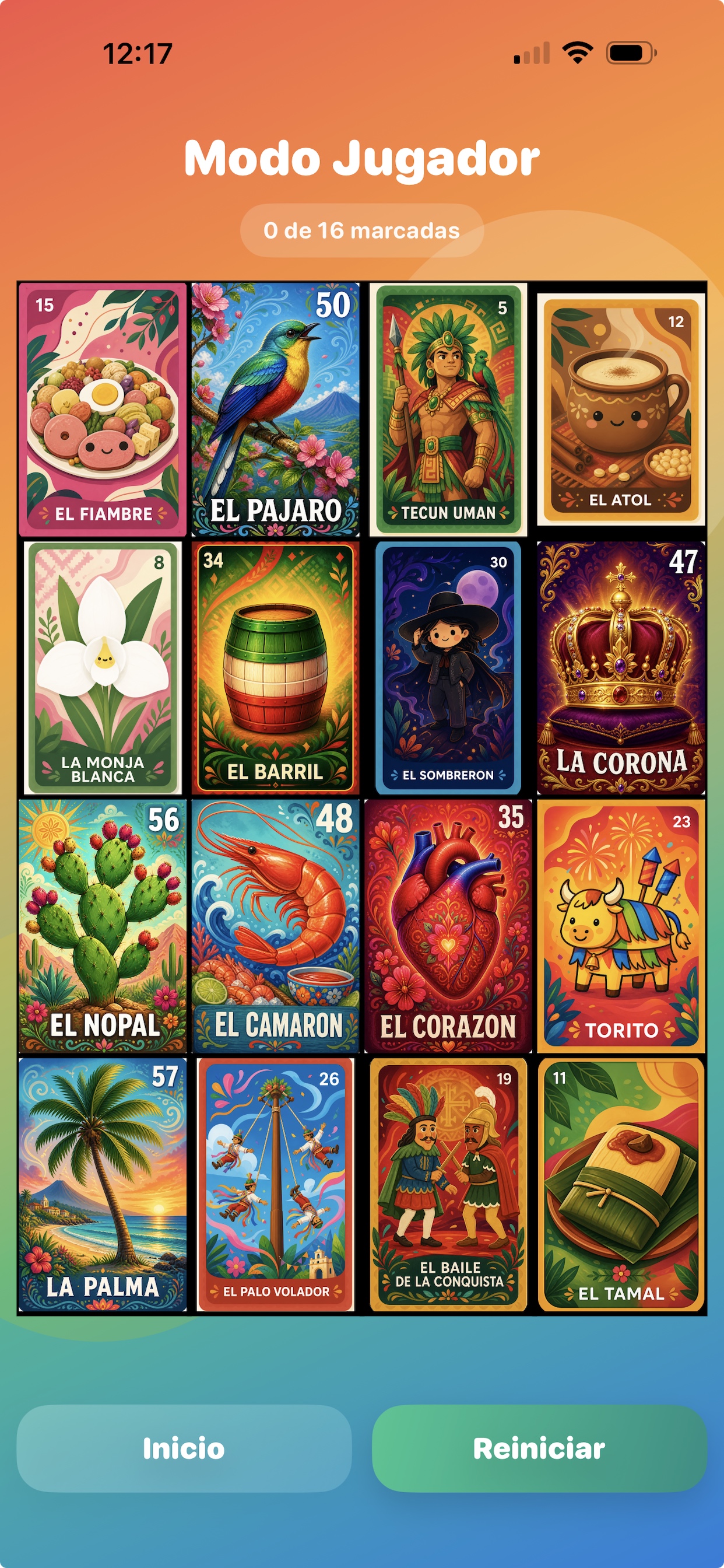 Modo jugador en Canta Lotería