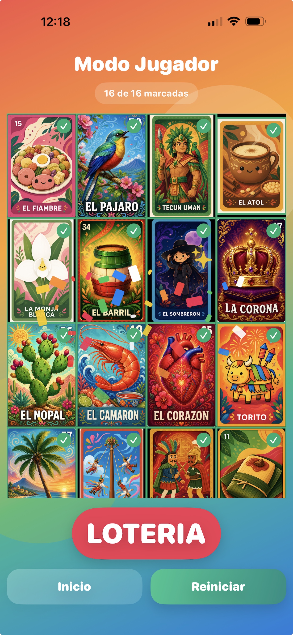 Pantalla de lotería en Canta Lotería